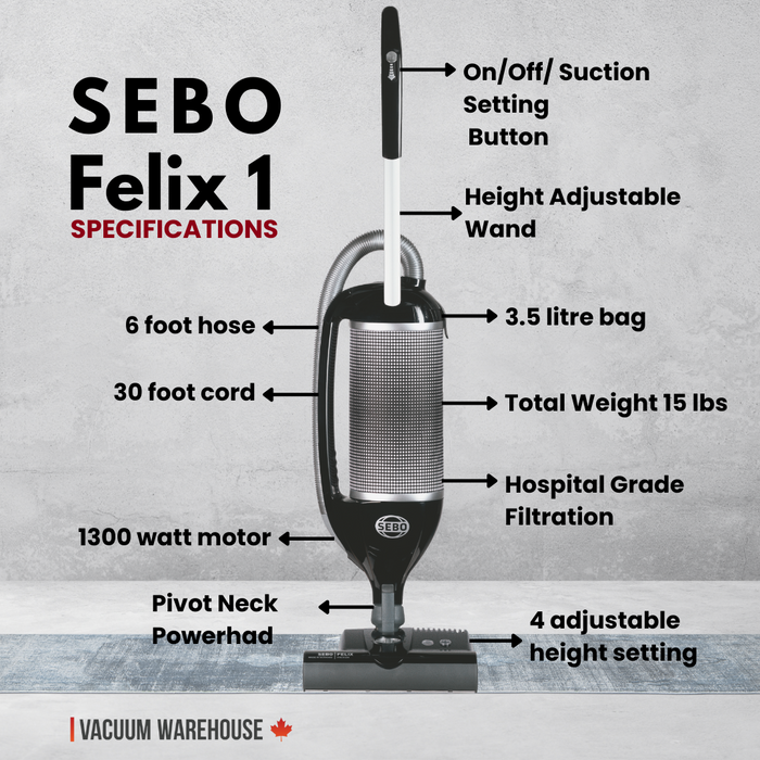 SEBO FELIX 1 ONYX PREMIUM UPRIGHT VACUUM CLEANER
